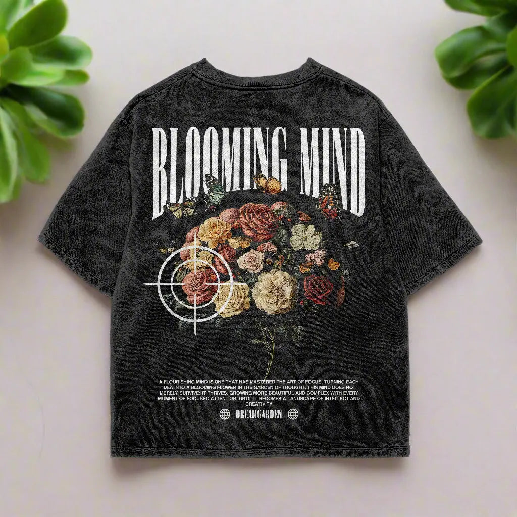 “BLOOMING MIND” PREMIUM HEAVYWEIGHT TEE SHIRT DREAMGARDENS